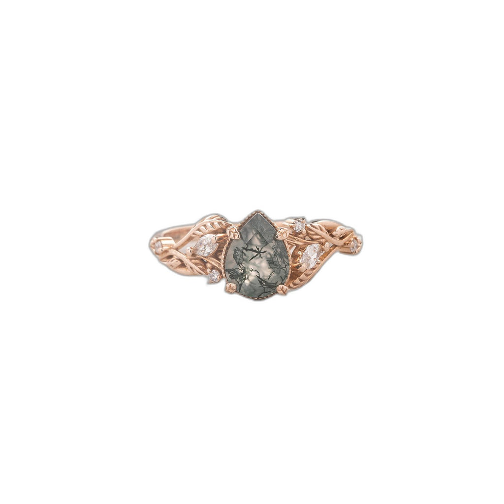 Patricia Moss Agate Leaf Ring — Gold Vermeil