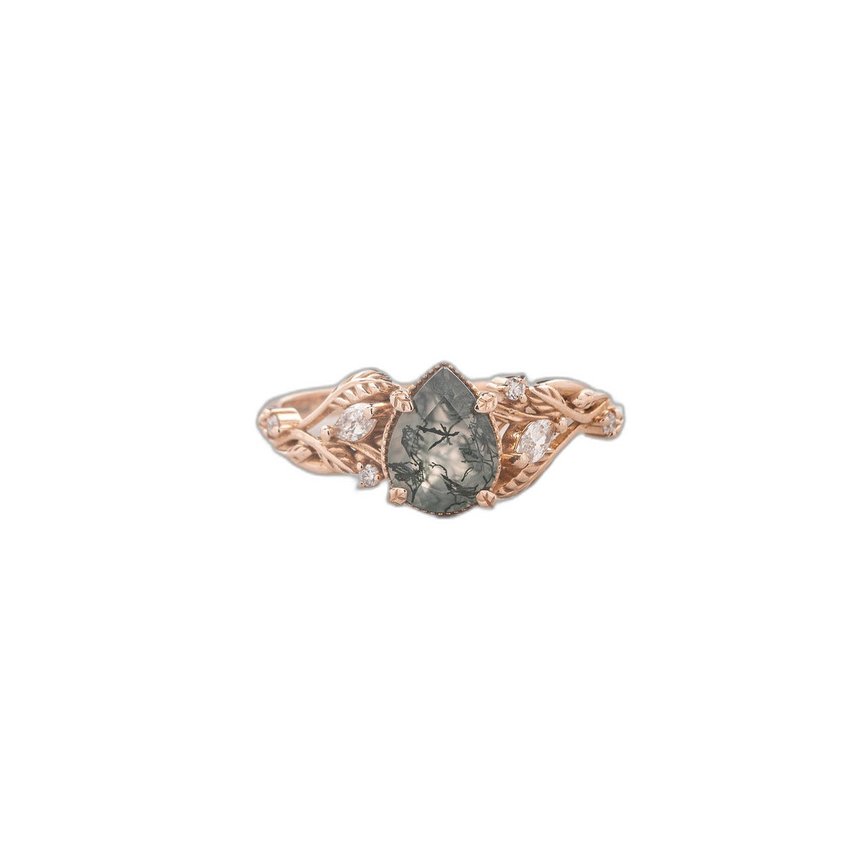 Patricia Moss Agate Leaf Ring — Gold Vermeil