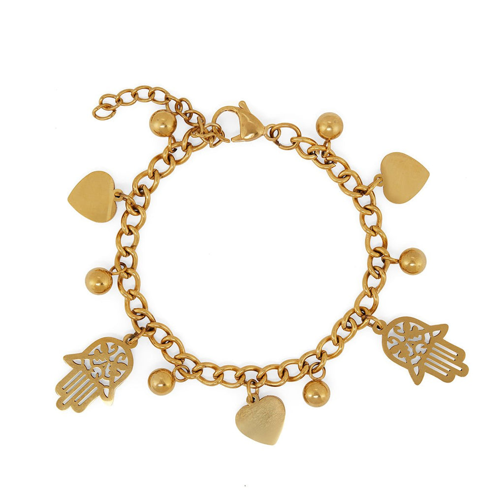 Link Pendant Heart & Hamsá Bracelet — 18k Gold