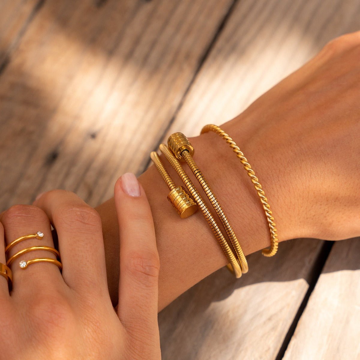 Spiral Triple Bangle — 18k Gold